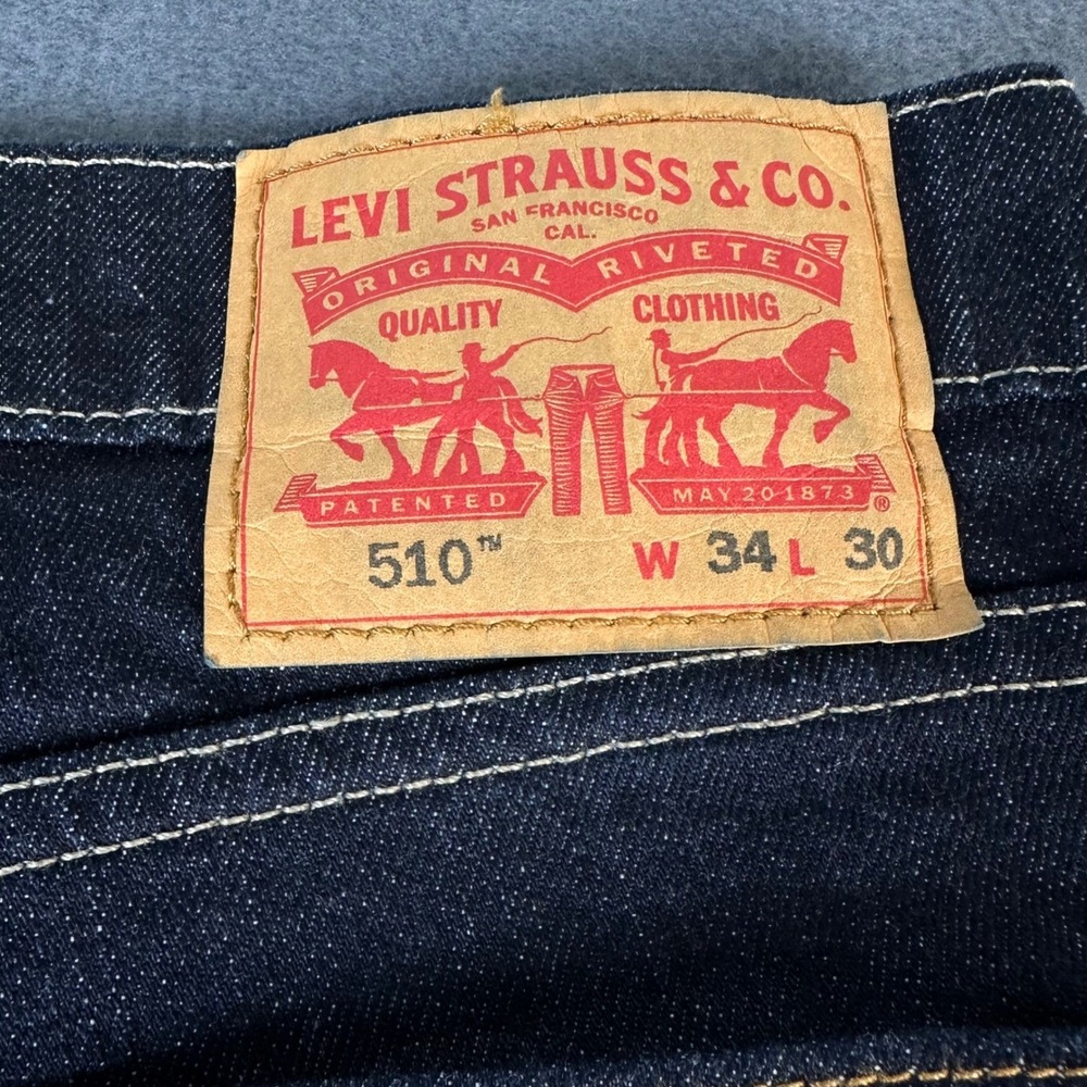 Levis 510 Skinny Fit Jeans Mens 34x30 Dark Wash Indigo Denim Pants 05510-0414 - Picture 10 of 15